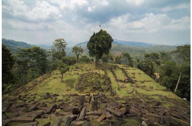 Flat, rock-covered top of Gunung Padang